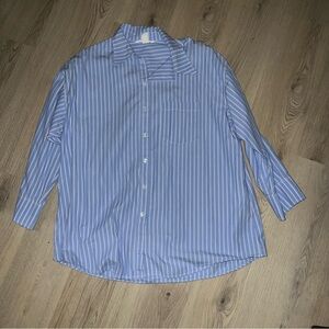 H&M Blue Striped Button-Down Shirt Women’s Size L 100% Cotton